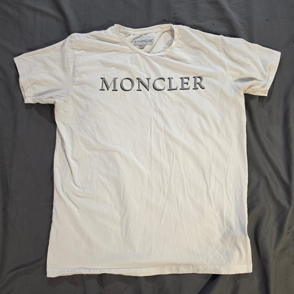 Moncler Mens XL White Embroidered Logo Short Sleeve Crew Neck T-Shirt